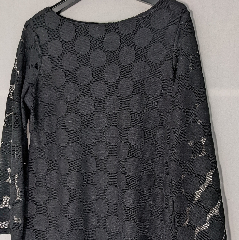 Style & Co Lined black tonal polka dot mesh lace top-size M